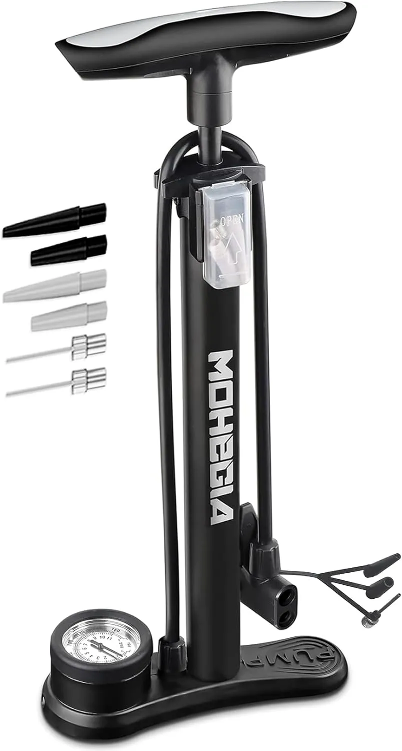 MOHEGIA Bike Floor Pump with Gauge,Air Bicycle Pump Inflator with High Pressure 160 PSI,Fits Schrader and Presta Valve