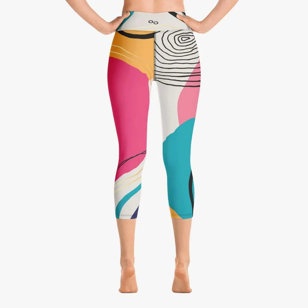 Patterned Capris "Modernist" Fuchsia/Turquoise