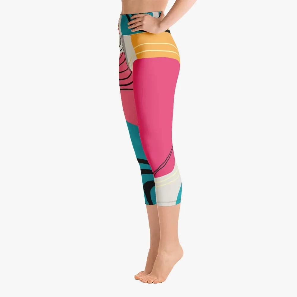 Patterned Capris "Modernist" Fuchsia/Turquoise