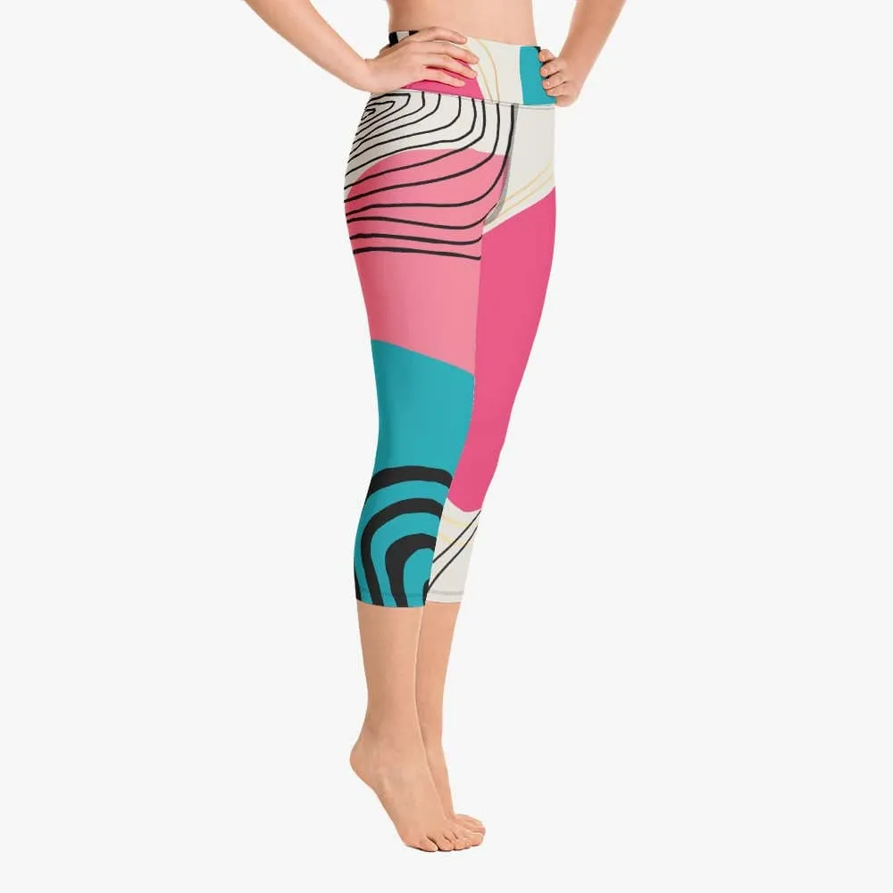Patterned Capris "Modernist" Fuchsia/Turquoise