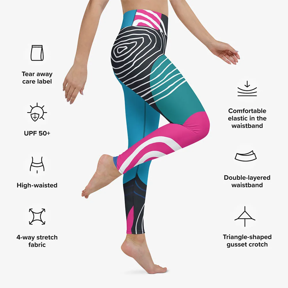Patterned Leggings "Modernist" Blue/pink