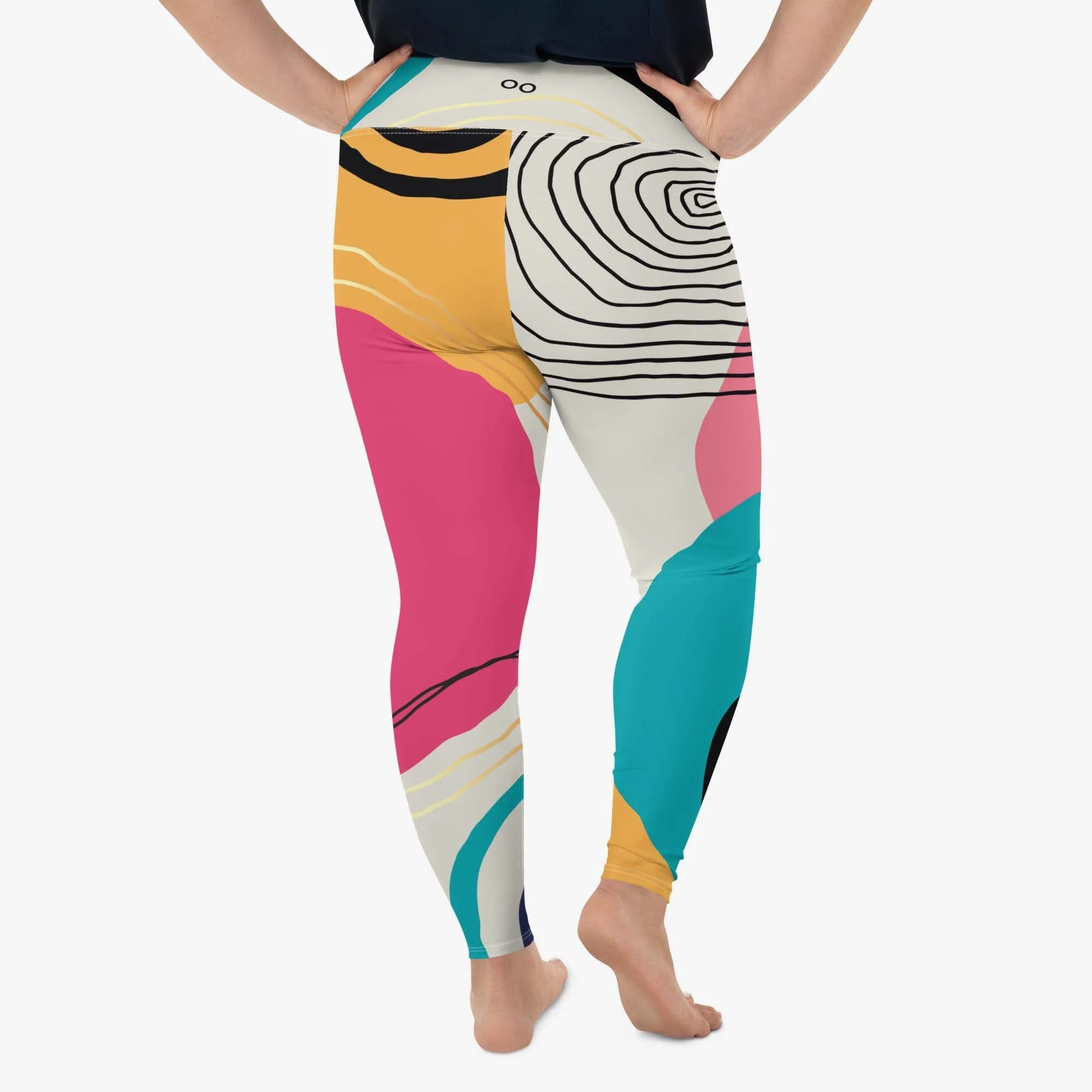 Plus Size Patterned Leggings "Modernist" Fuchsia/Turquoise
