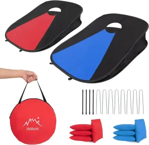 Portable Cornhole Set PVC Framed Corn Holes Outdoor Game Set with 2 Cornhole Boards, 8 Cornhole Bean Bags and Carrying Case, Camping Games Indoor Outdoor for Kids and Adults, Travel Camping Accessory