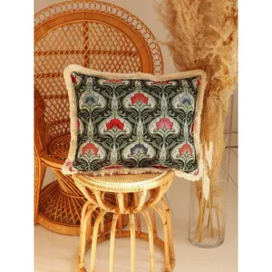 "Green medusa" Pillow with fringe