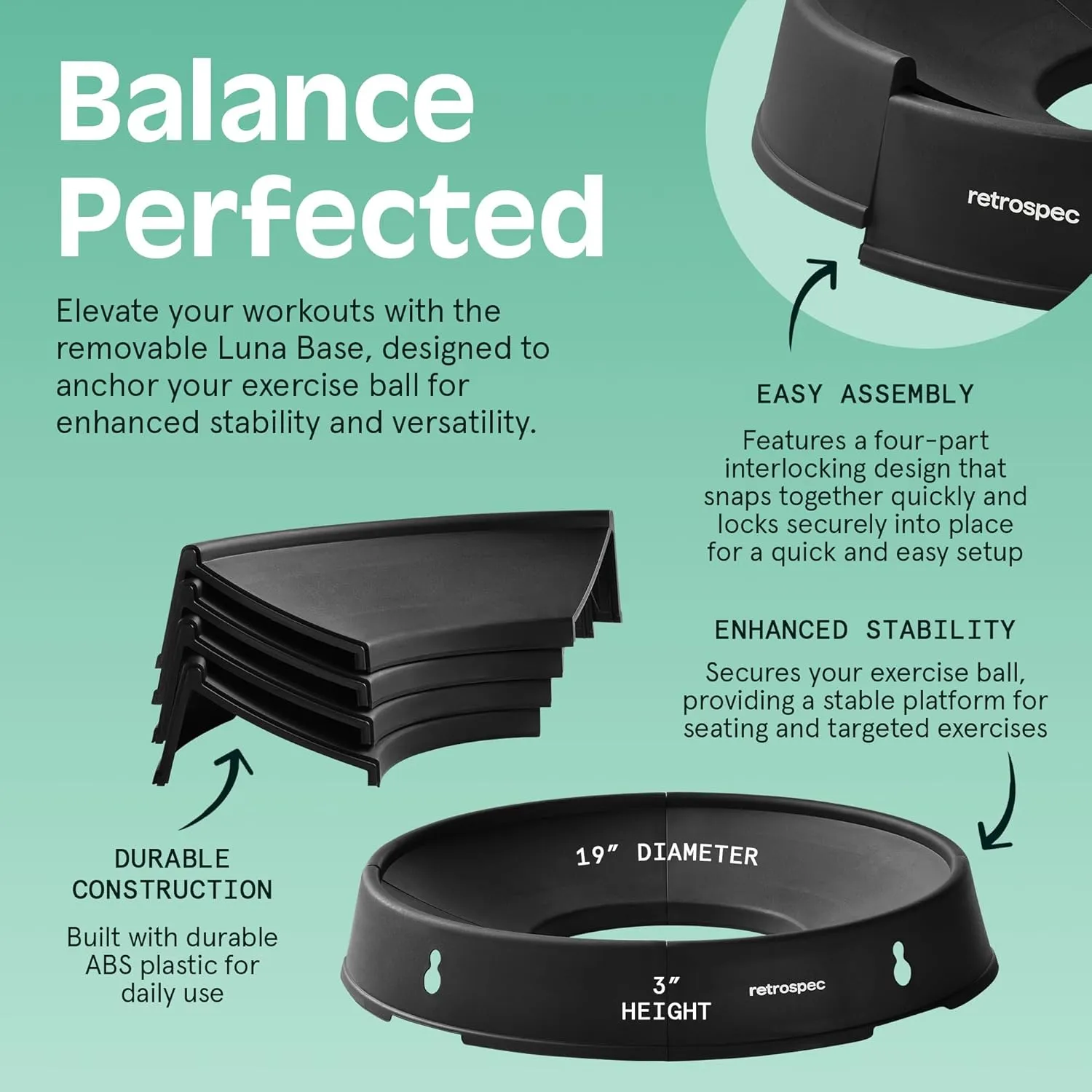 Retrospec Luna Exercise Ball, Base & Pump/Ball & Pump with Anti-Burst Material - Fitness Gym Swiss Ball - Perfect for Balance, Stability, Yoga, Pilates, Pregnancy & Birthing
