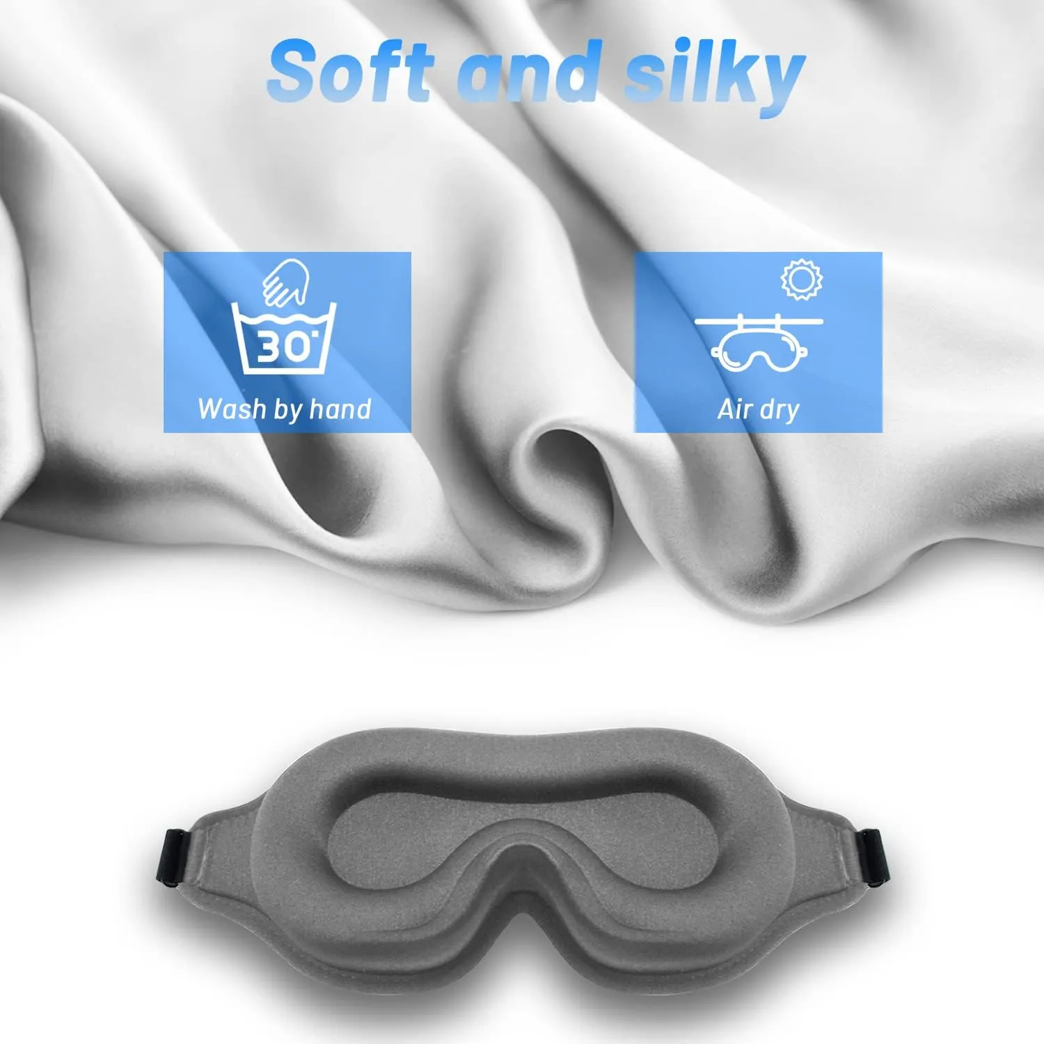 Sleep Eye Mask for Men Women, Lash Extensions 3D Sleeping Mask, Travel Blackout Night Blindfold Eye Shade Cover with Adjustable Strap (Grey-3D)