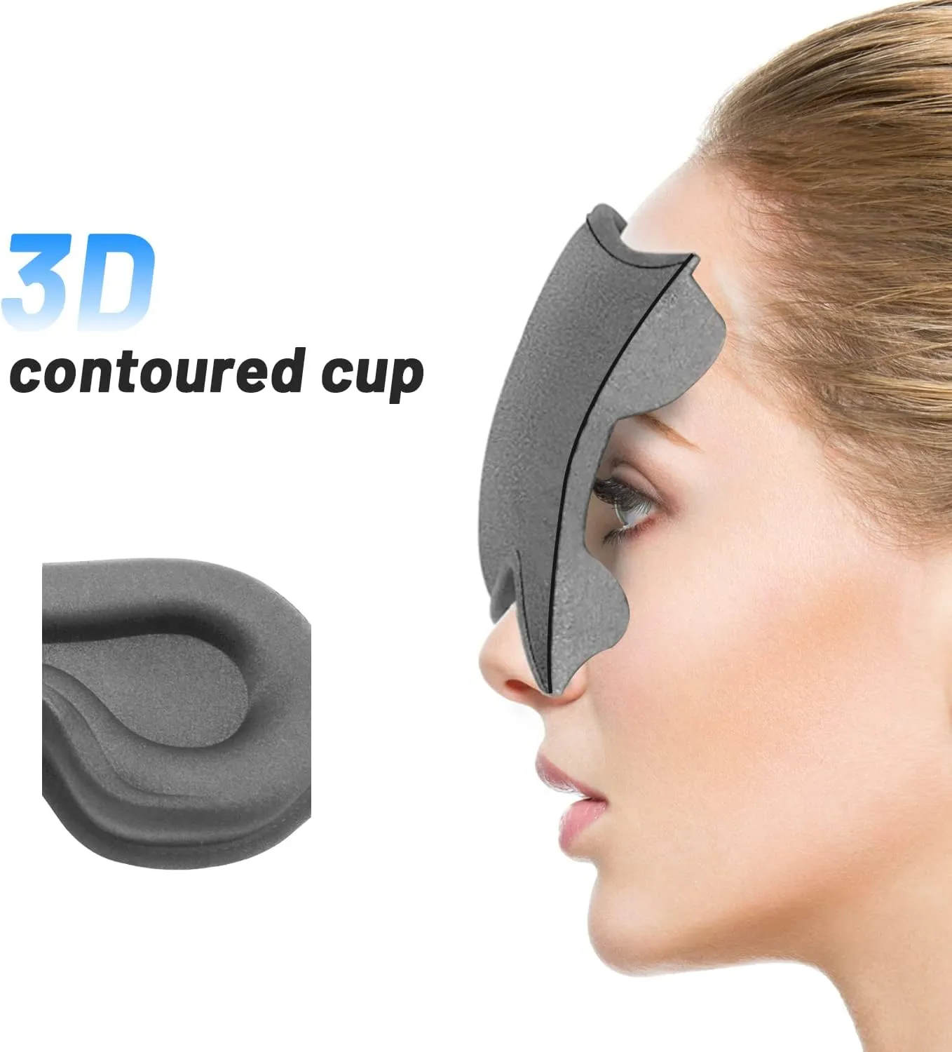 Sleep Eye Mask for Men Women, Lash Extensions 3D Sleeping Mask, Travel Blackout Night Blindfold Eye Shade Cover with Adjustable Strap (Grey-3D)