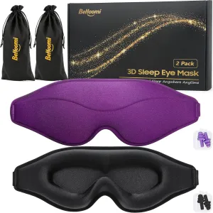 Sleep Mask, 2 Packs Premium Eye Mask for Sleeping, Total Blackout, Superior Soft Comfort, Upgraded 3D Ergonomic Designed Sleeping Mask for Home, Office, Travel, Meditation, Black & Purple
