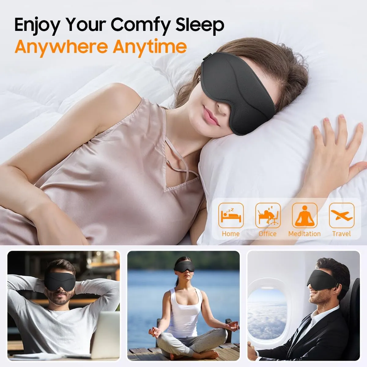 Sleep Mask, 2 Packs Premium Eye Mask for Sleeping, Total Blackout, Superior Soft Comfort, Upgraded 3D Ergonomic Designed Sleeping Mask for Home, Office, Travel, Meditation, Black & Purple