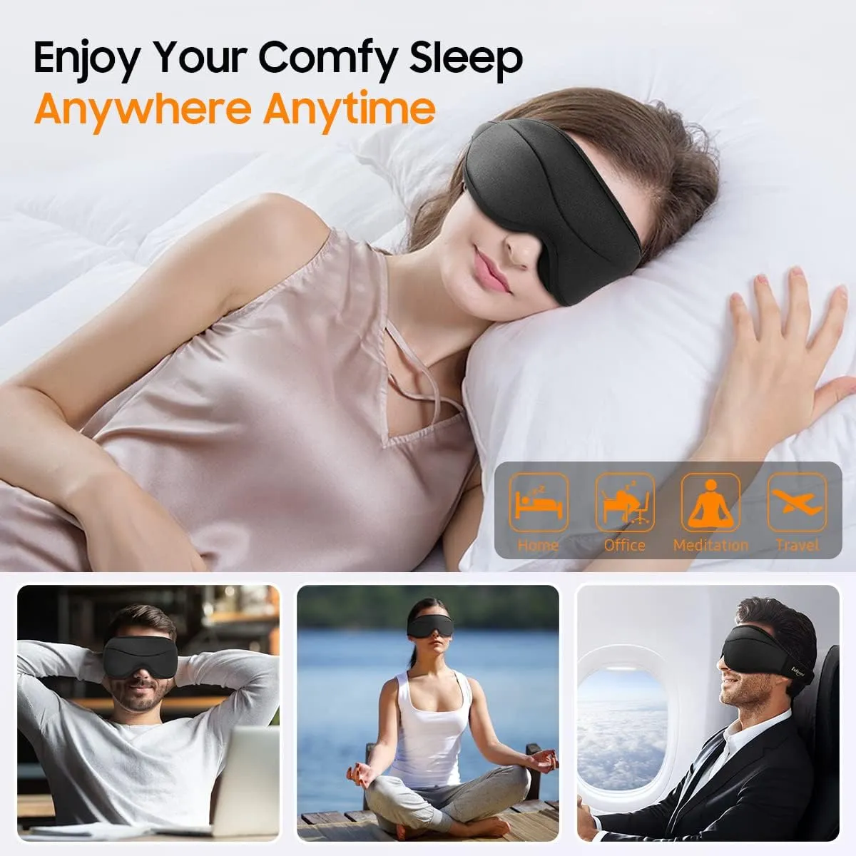 Sleep Mask, 2 Packs Premium Eye Mask for Sleeping, Total Blackout, Superior Soft Comfort, Upgraded 3D Ergonomic Designed Sleeping Mask for Home, Office, Travel, Meditation, Yoga, Black & Pink