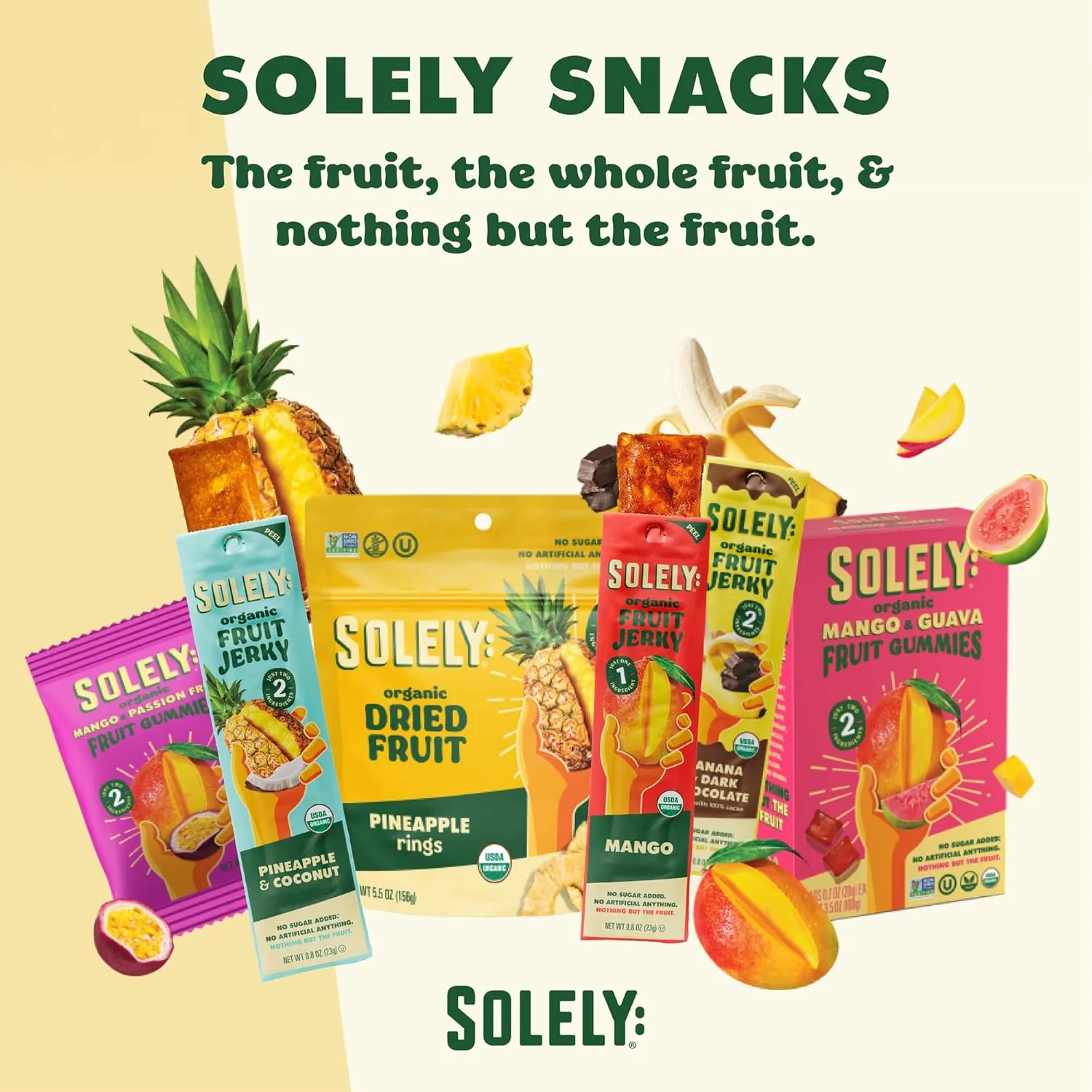 SOLELY - Organic Mango & Orange Whole Fruit Gummies (Pack of 8 Boxes, 5 Bags per Box) - Real Fresh Fruit - Healthy Snacks for Adults & Kids - Non GMO, Vegan Snacks, Shelf Stable - 40 Bags (3.5 oz)