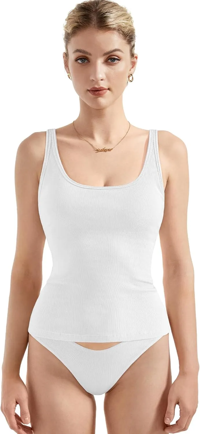 SUUKSESS Women Padded Cotton Ribbed Long Tank Tops 2025 Summer Going Out Basic Scoop Neck Cami Tops