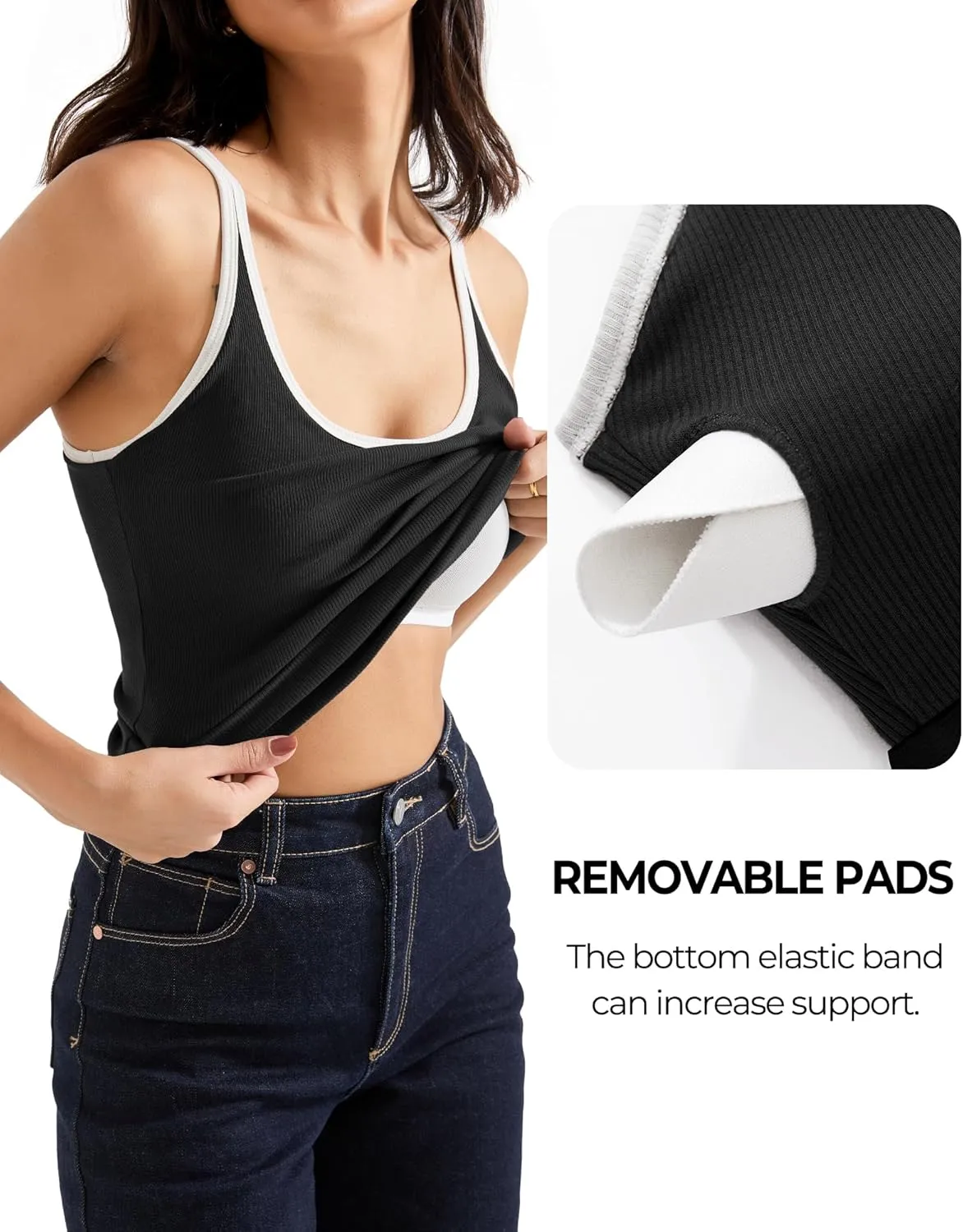 SUUKSESS Women Padded Cotton Ribbed Long Tank Tops 2025 Summer Going Out Basic Scoop Neck Cami Tops