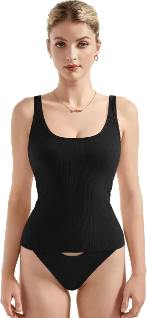 SUUKSESS Women Padded Cotton Ribbed Long Tank Tops 2025 Summer Going Out Basic Scoop Neck Cami Tops