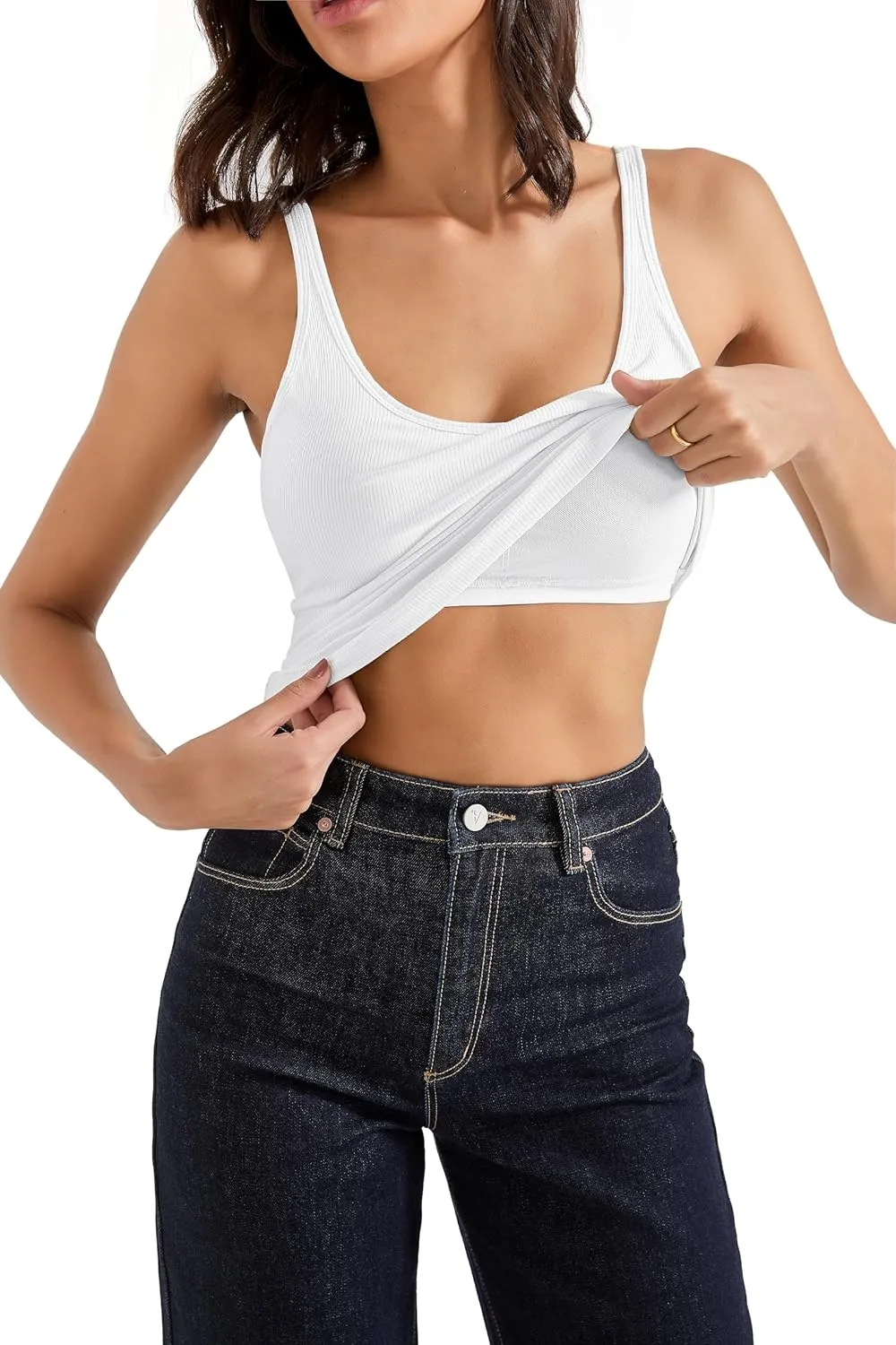 SUUKSESS Women Padded Cotton Ribbed Long Tank Tops 2025 Summer Going Out Basic Scoop Neck Cami Tops