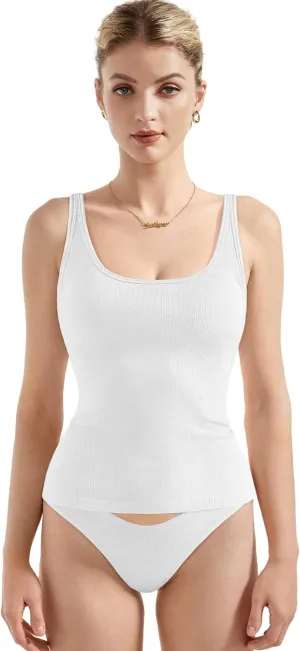 SUUKSESS Women Padded Cotton Ribbed Long Tank Tops 2025 Summer Going Out Basic Scoop Neck Cami Tops