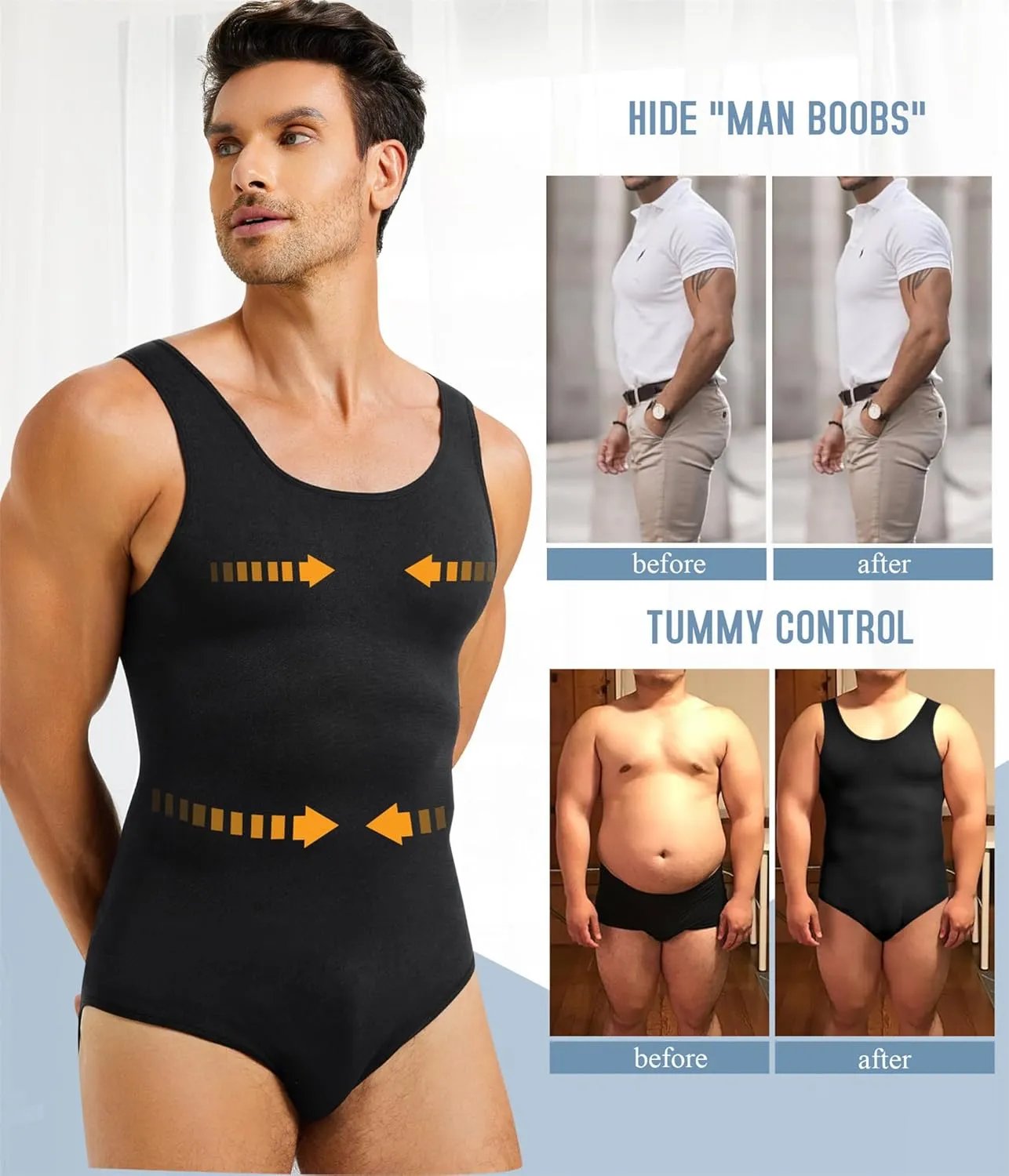 TAILONG Mens Shapewear Tummy Control Full Body Shaper Compression Slimming Bodysuit Sleeveless Undershirts Fajas Para Hombres