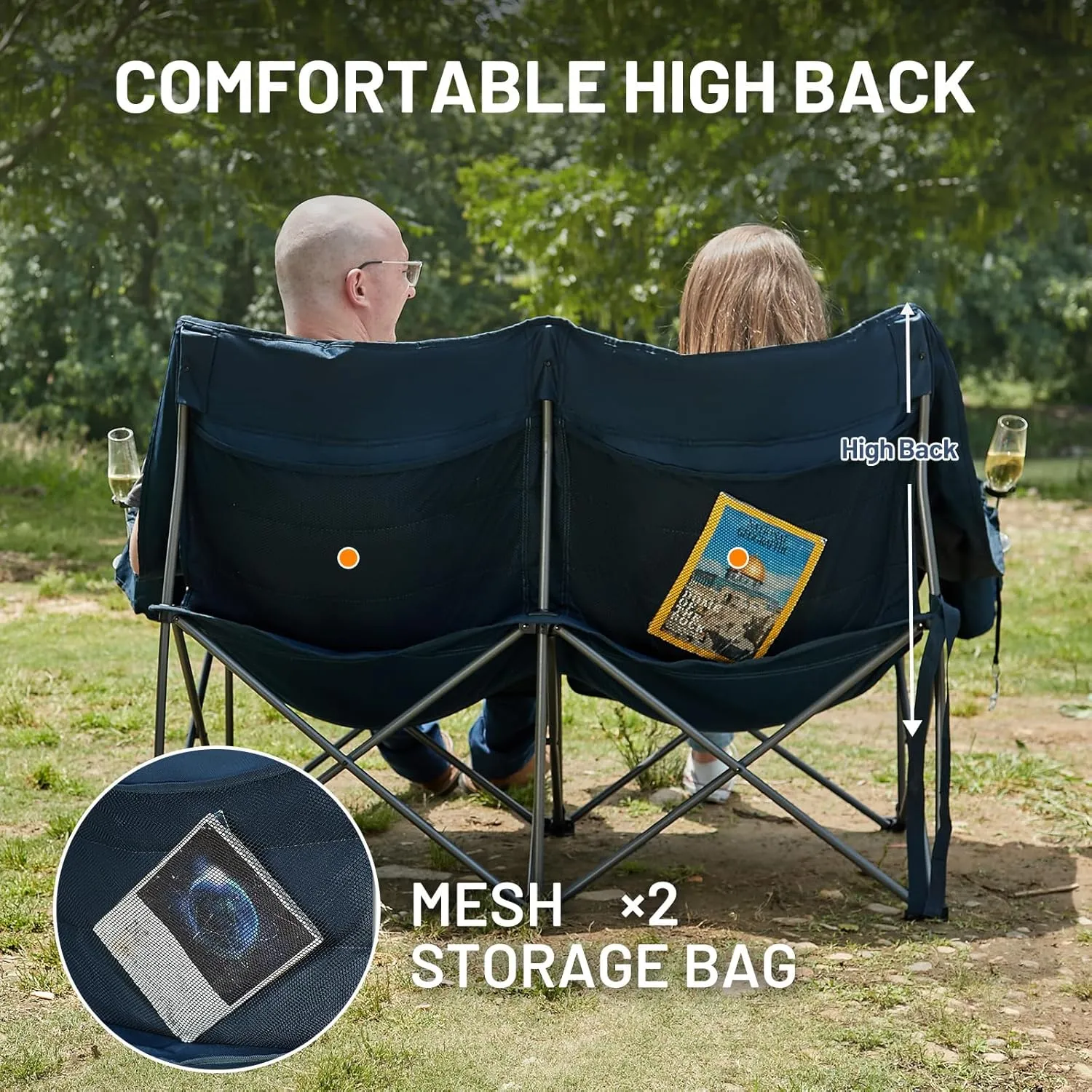 TIMBER RIDGE Double Camping Chair, Heavy Duty Outdoor Folding Camp Couch, Loveseat Camping Chairs Perfect for Campsites, Patio/Lawn, Soccer Games or Other Youth Sports, Supports 800 lbs