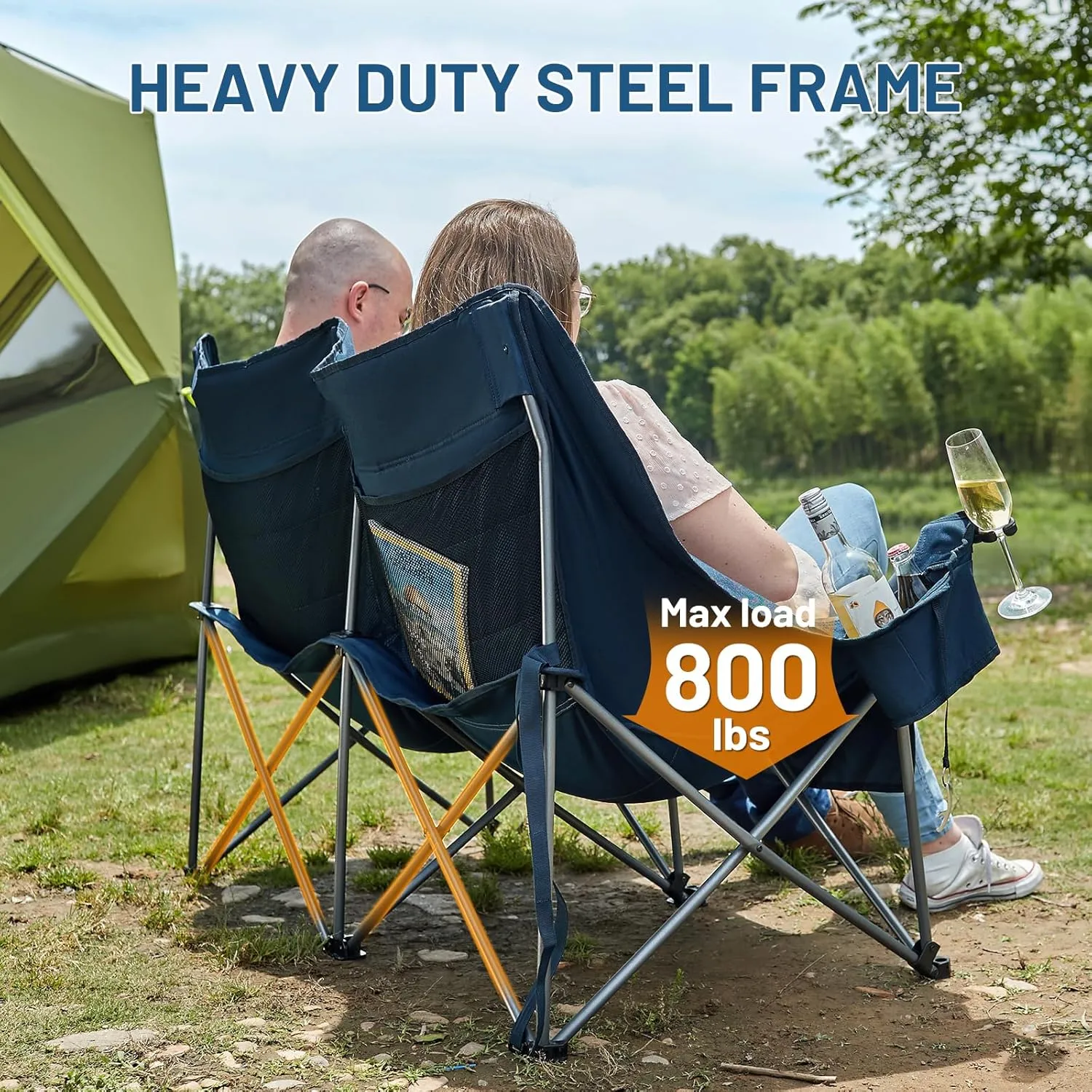 TIMBER RIDGE Double Camping Chair, Heavy Duty Outdoor Folding Camp Couch, Loveseat Camping Chairs Perfect for Campsites, Patio/Lawn, Soccer Games or Other Youth Sports, Supports 800 lbs