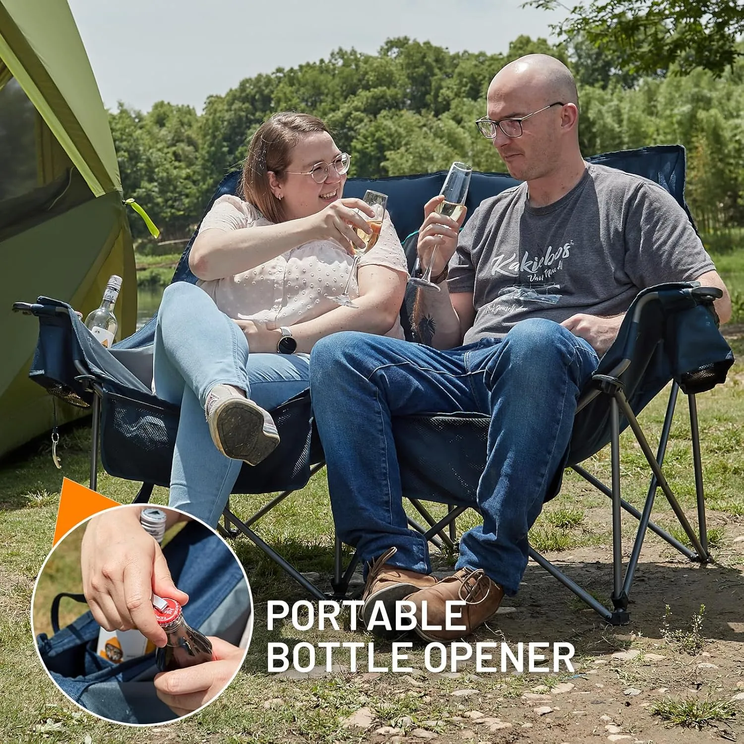 TIMBER RIDGE Double Camping Chair, Heavy Duty Outdoor Folding Camp Couch, Loveseat Camping Chairs Perfect for Campsites, Patio/Lawn, Soccer Games or Other Youth Sports, Supports 800 lbs