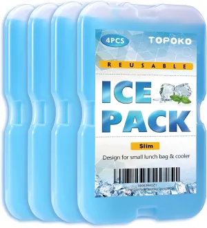 TOPOKO Ice Packs for Lunch Bags, Cooler, Freezer Packs for Lunch Box, Cooler Bag, Slim Reusable & Long-Lasting, BPA-Free, Quick Freeze, Perfect for Picnic, Camping, Beach, Outdoor Sports