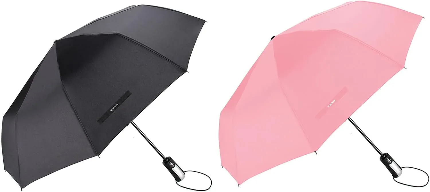 TradMall 2 Pack Travel Umbrella Windproof 46/56 Inches Large Canopy Reinforced Fiberglass Ribs Auto Open & Close