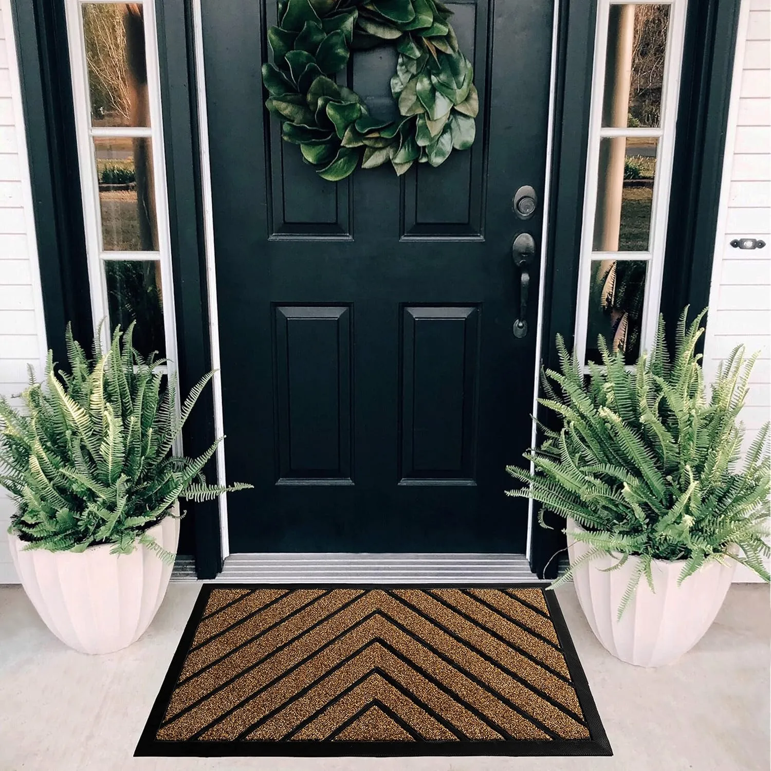 ubdyo Front Door Mat - Outdoor Welcome Matt - Dirt Trapping Entrance Doormat, Non-Slip, Low Profile, Heavy Duty (30"x17", Dark Brown)