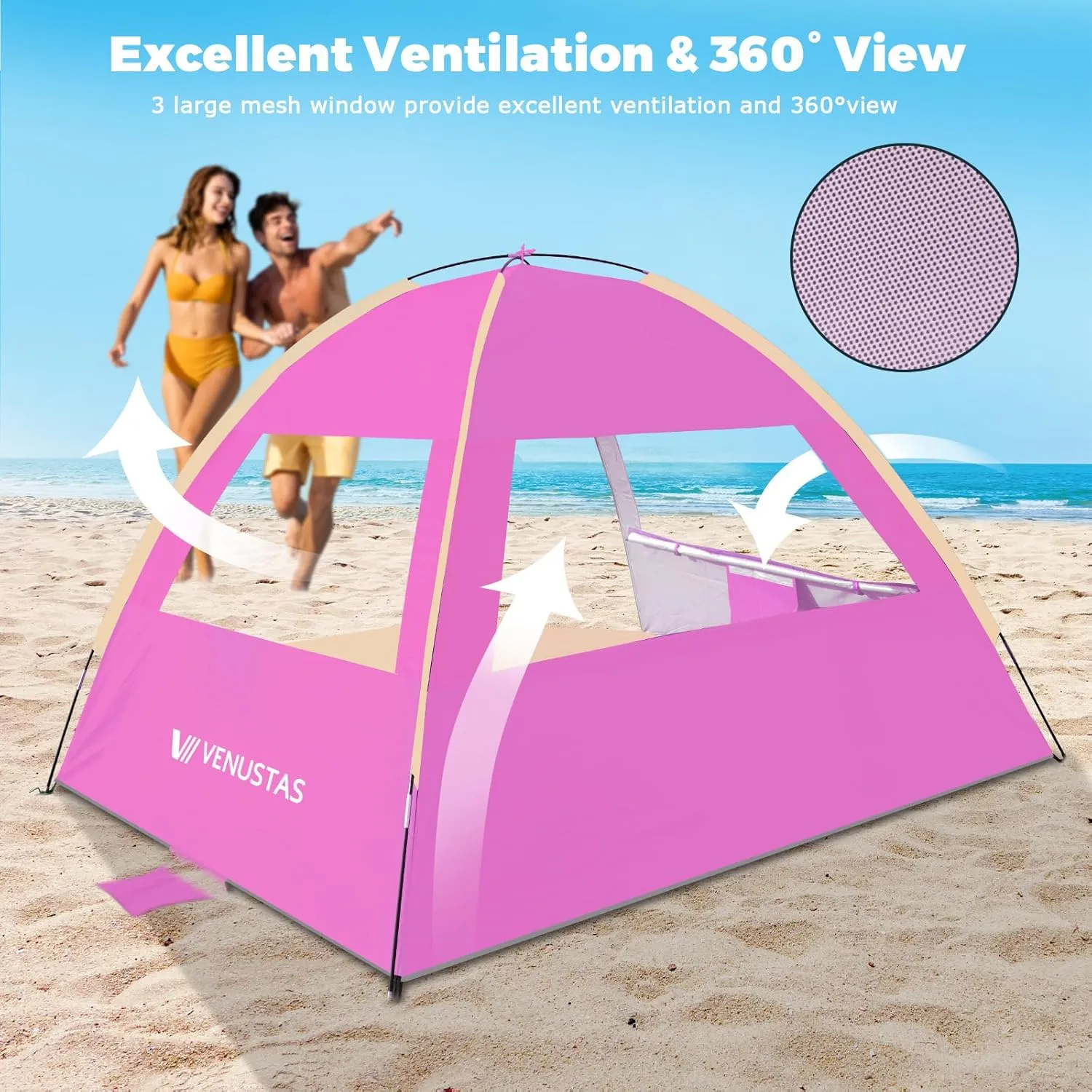 Venustas Beach Tent Sun Shelter for 3-10 Person, UPF 50  UV Protection Canopy, Lightweight and Easy Setup Cabana, Portable Beach Shade