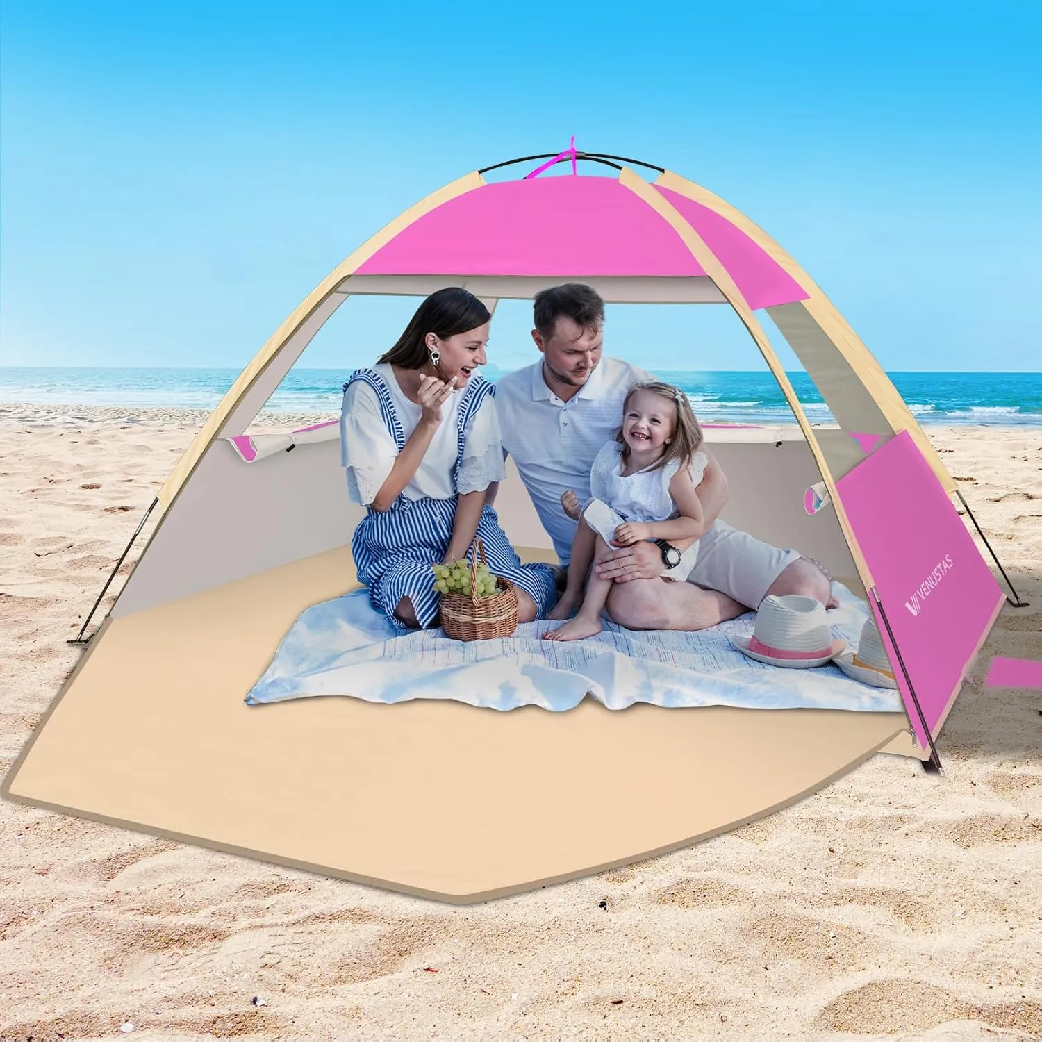 Venustas Beach Tent Sun Shelter for 3-10 Person, UPF 50  UV Protection Canopy, Lightweight and Easy Setup Cabana, Portable Beach Shade