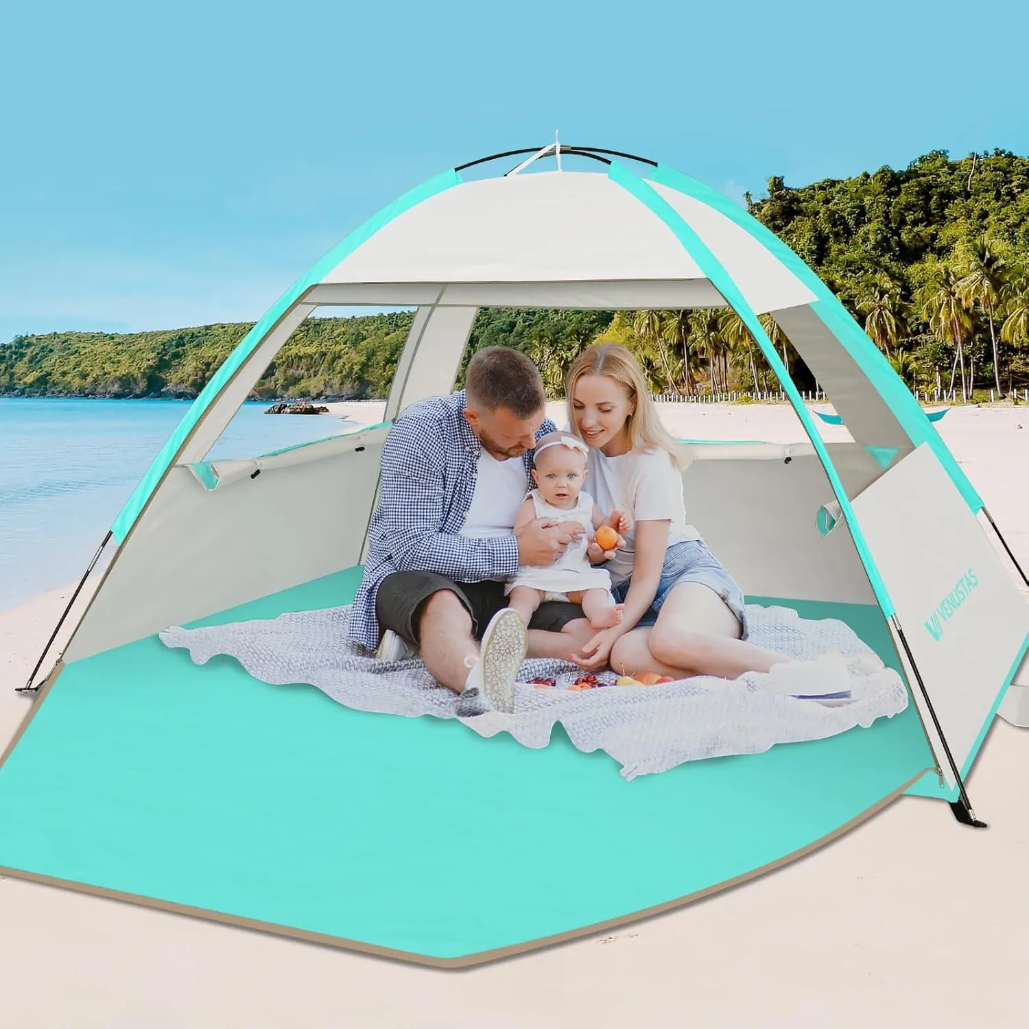 Venustas Beach Tent Sun Shelter for 3-10 Person, UPF 50  UV Protection Canopy, Lightweight and Easy Setup Cabana, Portable Beach Shade