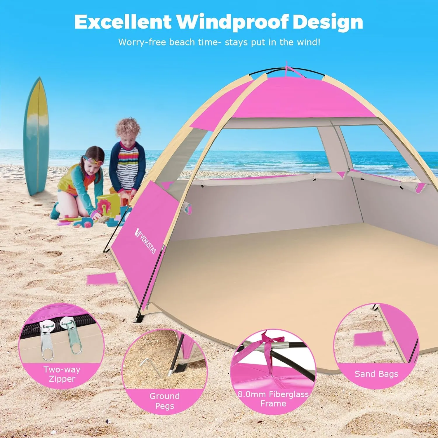 Venustas Beach Tent Sun Shelter for 3-10 Person, UPF 50  UV Protection Canopy, Lightweight and Easy Setup Cabana, Portable Beach Shade
