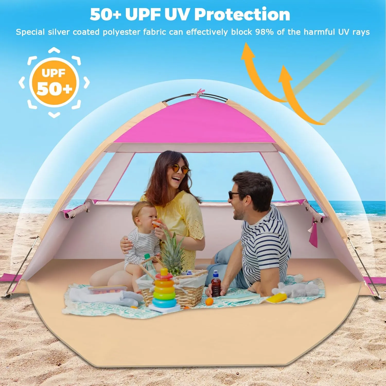Venustas Beach Tent Sun Shelter for 3-10 Person, UPF 50  UV Protection Canopy, Lightweight and Easy Setup Cabana, Portable Beach Shade
